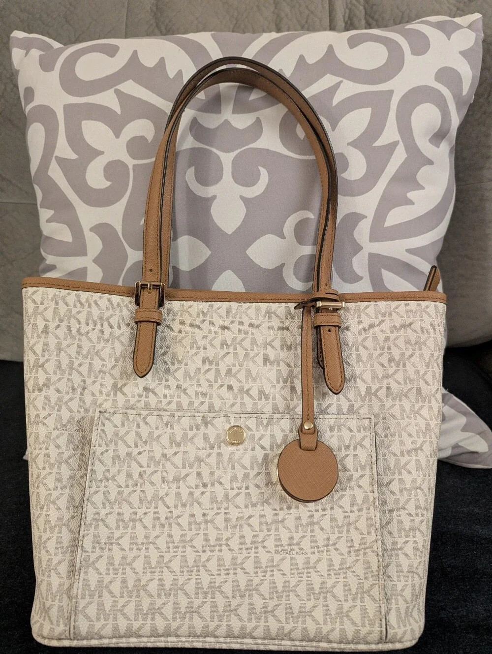 Michael Kors Beige Logo medium Tote with Tan Trim